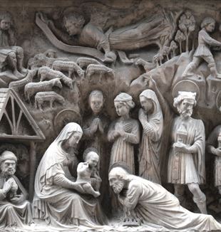 Elia y Giovanni Gagini, Adoración de los Reyes Magos (1457), via degli Orefici, Génova.