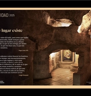 Imagen del Cartel de Navidad 2025 de Comunión y Liberación, la Gruta de la Leche en Belén (©Andrey Shevchenko/Alamy)